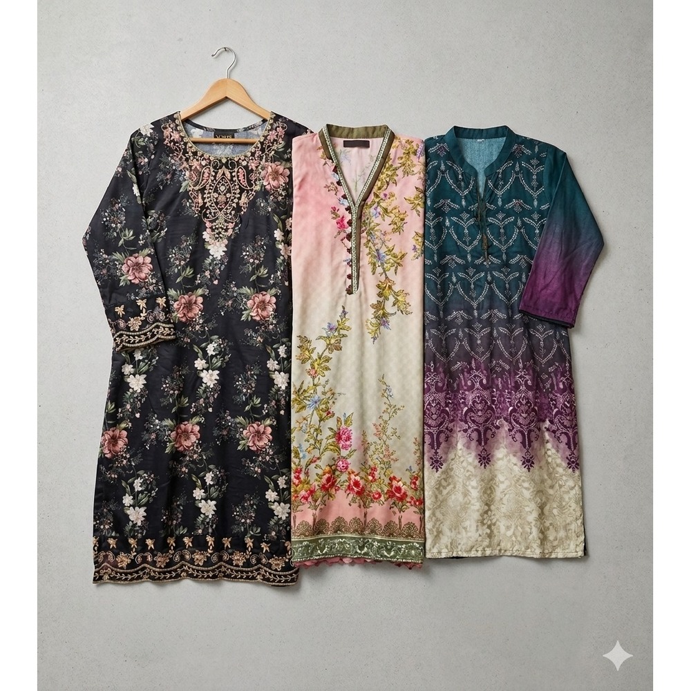 Bundle of 3 Womens‎ Size Medium Kurtas Embroidery Beading Floral Tunic Kurta